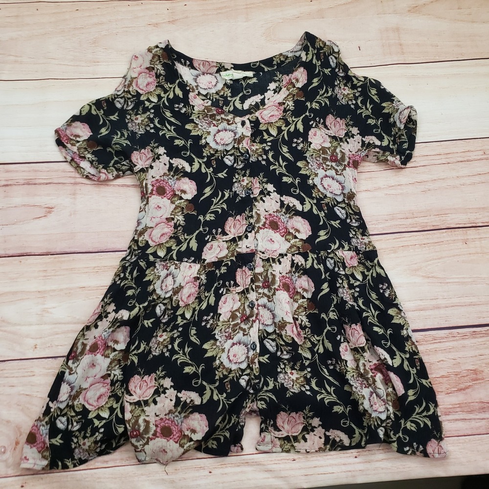 Staring at Stars Anthropologie Dress Womens XS Black Pink A-line Cold Shoulder